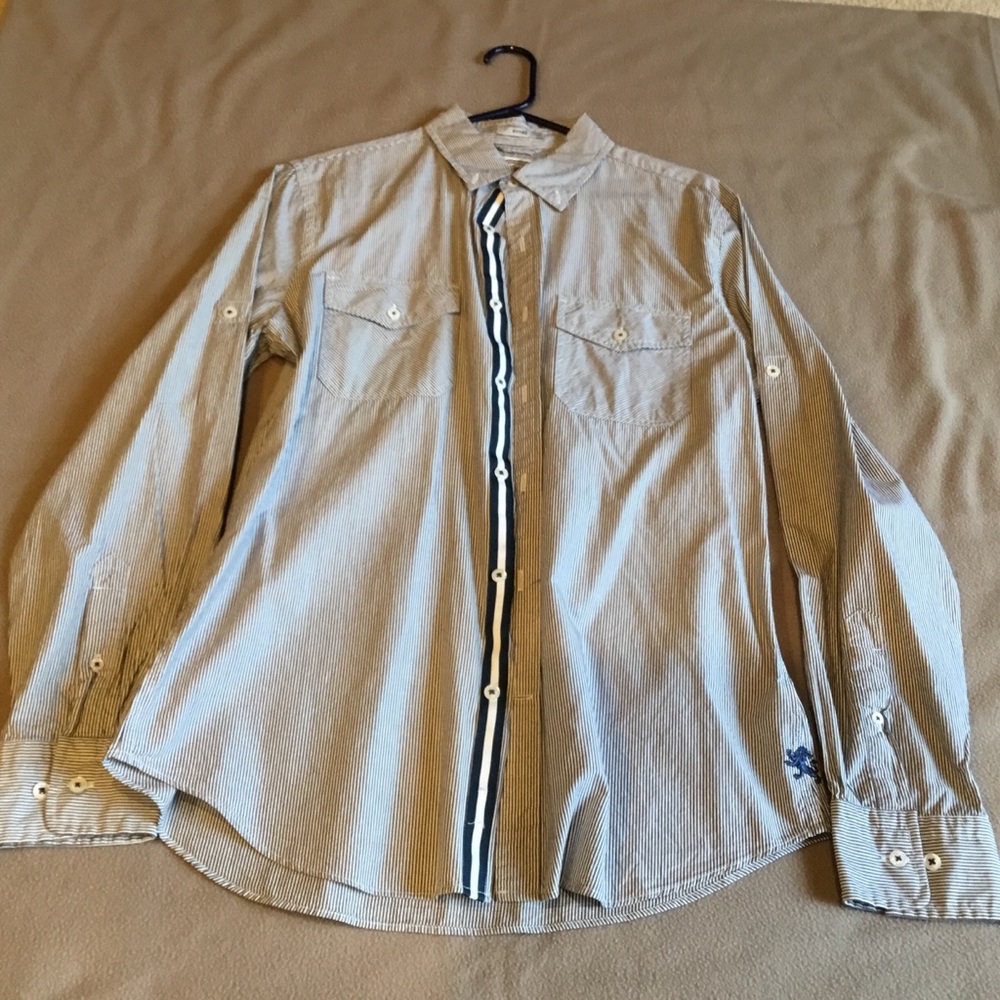 Express Navy and White Striped Shirt